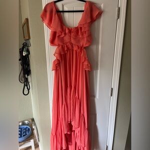 ASOS Tall Coral Ruffled Maxi Dress